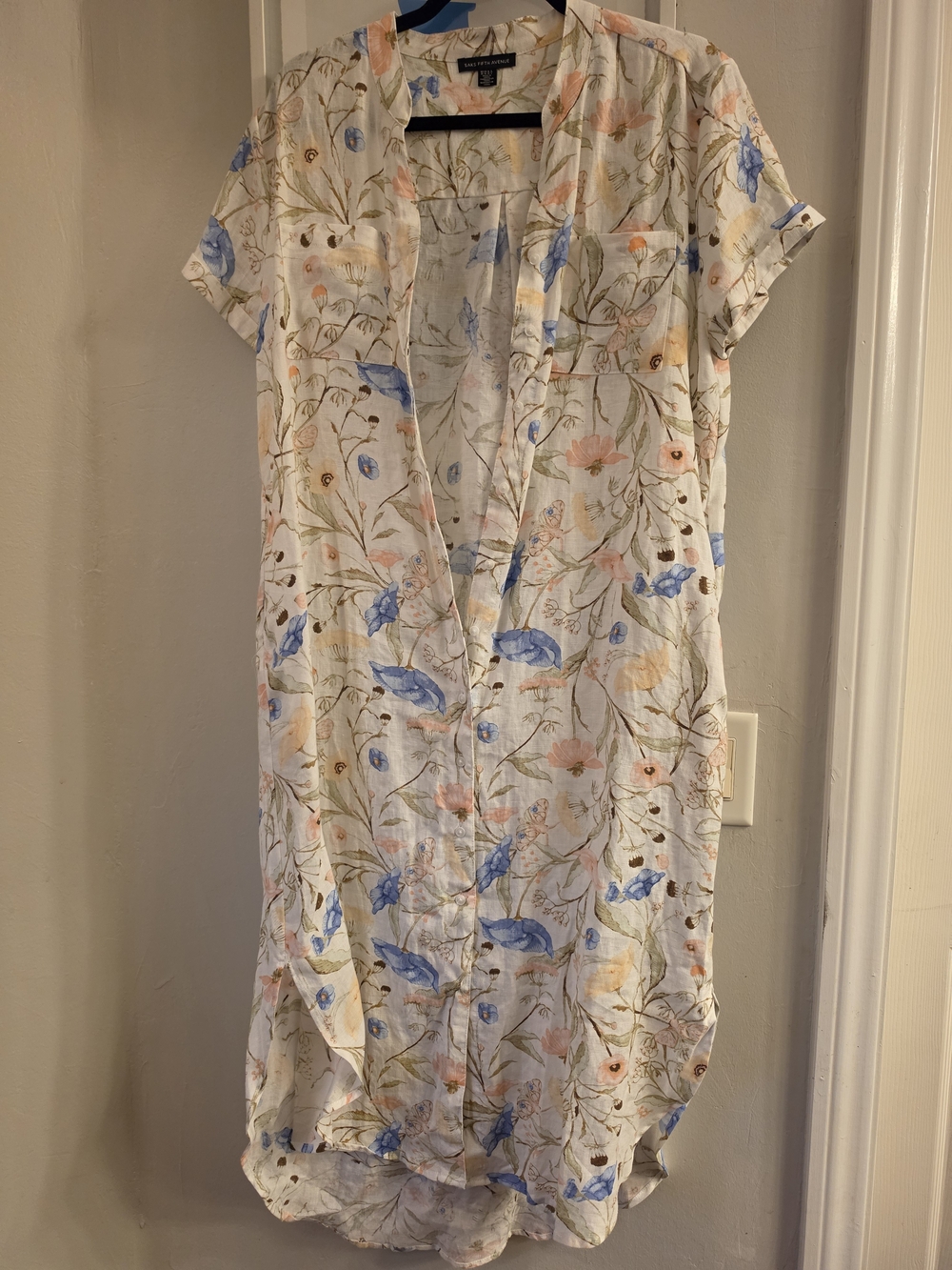 Saks Fifth Avenue Floral Linen-Blend Midi Dress - Blue & Pink